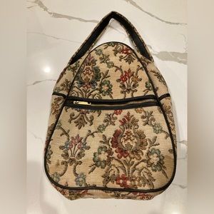 Vintage floral flower tapestry red tan triangle shaped shoe travel organizer bag